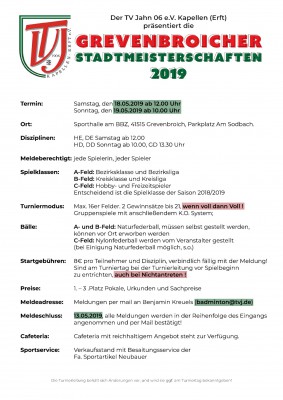 Ausschreibung Grevenbroicher Stadtmeisterschaften 2019