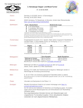 Ausschreibung 3. Heinsberger Doppel- und Mixed-Turnier