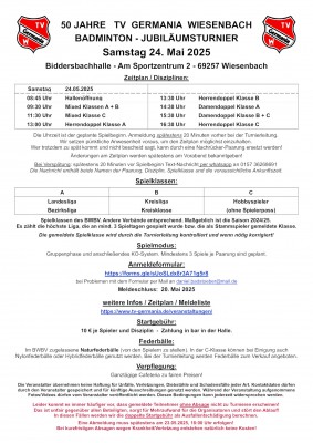 Ausschreibung Wiesenbacher Badminton-Jubiläumsturnier